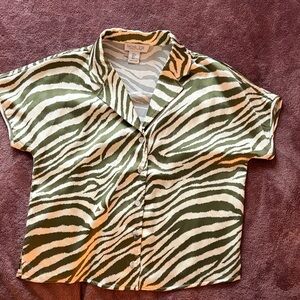 Rachel Zoe Green & White Zebra-Print Button Front Top